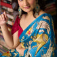 Heritage Blue Tussar Silk Saree with Bold Kalamkari Motifs
