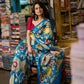 Heritage Blue Tussar Silk Saree with Bold Kalamkari Motifs