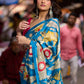Heritage Blue Tussar Silk Saree with Bold Kalamkari Motifs