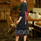 Noir Loom Jamdani Pleated Dress with Chic Belt
