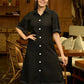 Black Elegance Cotton Shirt Dress with Kantha Stitches & Detailed Flared Sleeves