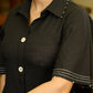 Black Elegance Cotton Shirt Dress with Kantha Stitches & Detailed Flared Sleeves