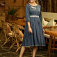 Grey Grace Gathered Flowy Dress with Hand-Painted Bird & Contrast Belt