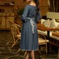 Grey Grace Gathered Flowy Dress with Hand-Painted Bird & Contrast Belt