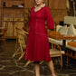 Elegant Maroon Cotton Lapel Dress with Contrast Ajrakh Accents