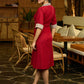 Elegant Maroon Cotton Lapel Dress with Contrast Ajrakh Accents