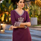 Elegant Purple Cotton Kurta with Intricate Contrast Thread Embroidery & Minimal Embellishment