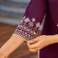 Elegant Purple Cotton Kurta with Intricate Contrast Thread Embroidery & Minimal Embellishment