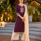 Elegant Purple Cotton Kurta with Intricate Contrast Thread Embroidery & Minimal Embellishment