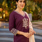 Elegant Purple Cotton Kurta with Intricate Contrast Thread Embroidery & Minimal Embellishment