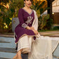 Elegant Purple Cotton Kurta with Intricate Contrast Thread Embroidery & Minimal Embellishment