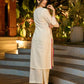 Graceful White Cotton Kurta Adorned with Striking Kashida Embroidery with Graceful Pink Chiffon Dupatta with Delicate Pearl & Mirror Lace
