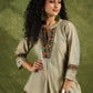 Elegant Olive Gold Cotton Silk Mirror Work Top