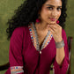 Vibrant Magenta Cotton Top With Traditional Hand Painted Madhubani Details.