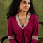 Vibrant Magenta Cotton Top With Traditional Hand Painted Madhubani Details.