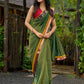 Exclusive green tissue saree with hand painted kalamkari borders & maharashtrian khun border