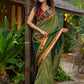 Exclusive green tissue saree with hand painted kalamkari borders & maharashtrian khun border