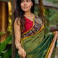 Exclusive green tissue saree with hand painted kalamkari borders & maharashtrian khun border