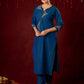Contemporary peacock Cotton-Silk machine applique kurta - Pant and Dupatta optional