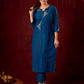Contemporary peacock Cotton-Silk machine applique kurta - Pant and Dupatta optional