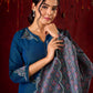 Contemporary peacock Cotton-Silk machine applique kurta - Pant and Dupatta optional