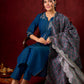 Contemporary peacock Cotton-Silk machine applique kurta - Pant and Dupatta optional