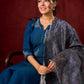 Contemporary peacock Cotton-Silk machine applique kurta - Pant and Dupatta optional