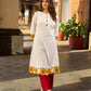 Graceful Ivory Kurta Featuring Statement Mustard Appliqué Florals on Hem & Cuffs