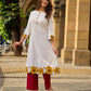 Graceful Ivory Kurta Featuring Statement Mustard Appliqué Florals on Hem & Cuffs