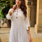 Graceful Ivory Kurta Featuring Statement Mustard Appliqué Florals on Hem & Cuffs
