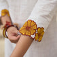 Graceful Ivory Kurta Featuring Statement Mustard Appliqué Florals on Hem & Cuffs