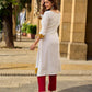 Graceful Ivory Kurta Featuring Statement Mustard Appliqué Florals on Hem & Cuffs