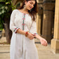 Breezy White Self-Stripe Cotton Kurta with Hand-Embroidered Floral Placket & Sleeves