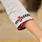 Breezy White Self-Stripe Cotton Kurta with Hand-Embroidered Floral Placket & Sleeves