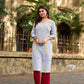 Classic White Ikat Cotton Kurta with Multicolor Butti & Contrast Yellow Highlight
