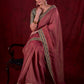 Soft Pink Silk Blend Saree with Intricate Green Chanderi Embroidered Border