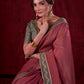 Soft Pink Silk Blend Saree with Intricate Green Chanderi Embroidered Border