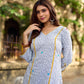 Classic White Ikat Cotton Kurta with Multicolor Butti & Contrast Yellow Highlight