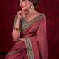 Soft Pink Silk Blend Saree with Intricate Green Chanderi Embroidered Border