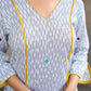 Classic White Ikat Cotton Kurta with Multicolor Butti & Contrast Yellow Highlight