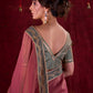 Soft Pink Silk Blend Saree with Intricate Green Chanderi Embroidered Border