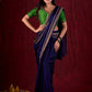Royal Navy Silk Blend Ready To Wear Saree Adorned with Subtle Golden Lace
