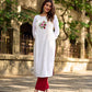 Ethereal White Cotton Kurta with Floral Embroidery & Structured Front Pleats