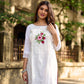 Ethereal White Cotton Kurta with Floral Embroidery & Structured Front Pleats