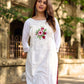 Ethereal White Cotton Kurta with Floral Embroidery & Structured Front Pleats