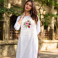 Ethereal White Cotton Kurta with Floral Embroidery & Structured Front Pleats