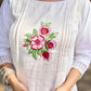 Ethereal White Cotton Kurta with Floral Embroidery & Structured Front Pleats