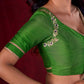 Deep Olive Cotton Silk Blouse with Artisanal Embroidery on Armhole and Back