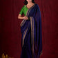 Royal Navy Silk Blend Ready To Wear Saree Adorned with Subtle Golden Lace