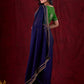 Royal Navy Silk Blend Ready To Wear Saree Adorned with Subtle Golden Lace